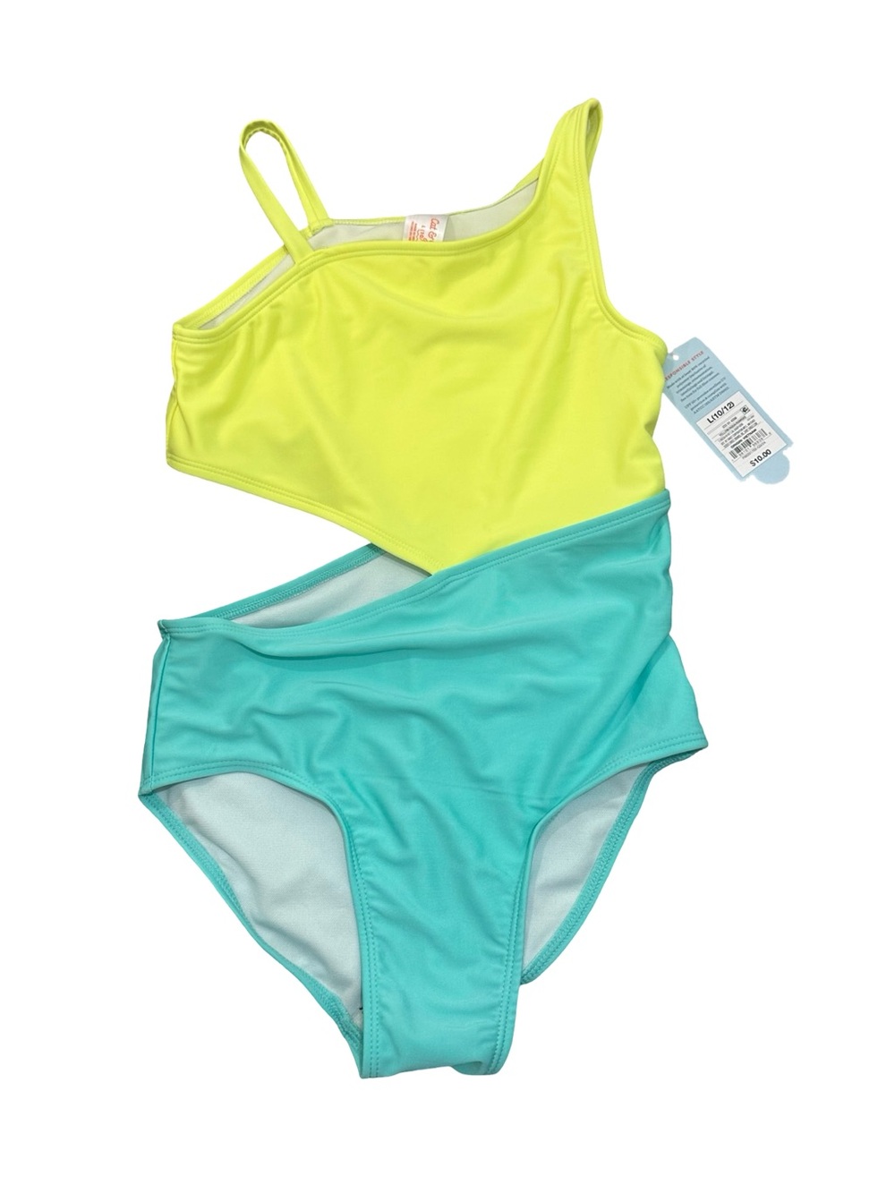 NWT Cat & Jack Girls Large (10/12) Colorblock One-Piece Swimsuit - Yellow & Teal